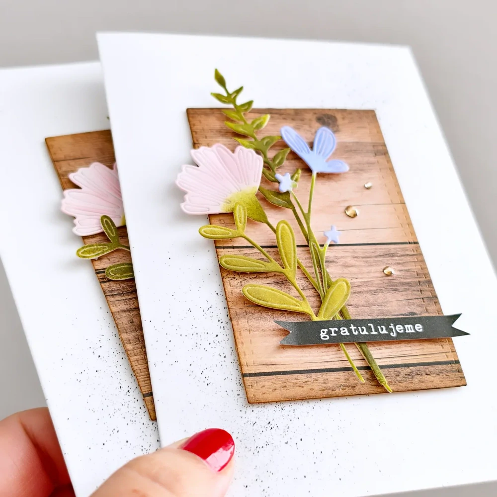 PŘÁNÍ K NAROZENINÁM - akvarelové kytičky na dřevě