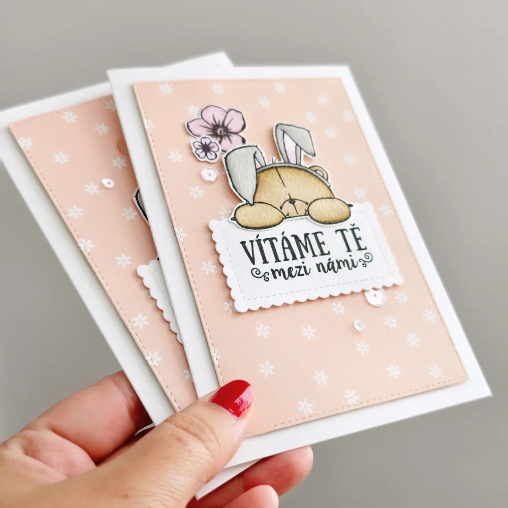 PŘÁNÍ K NAROZENÍ HOLČIČKY -  medvídek s kytičkami