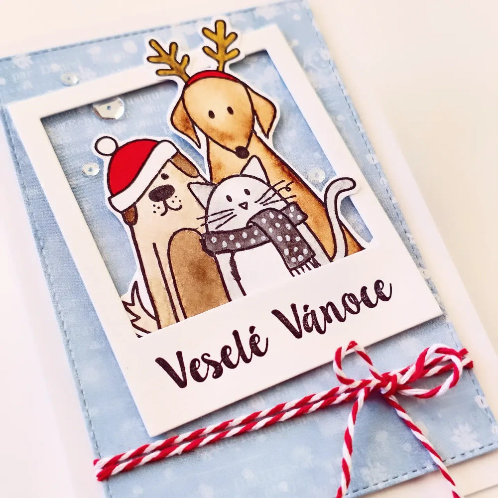 VÁNOČNÍ PŘÁNÍ - zvířátka v rámečku, akvarel (956)