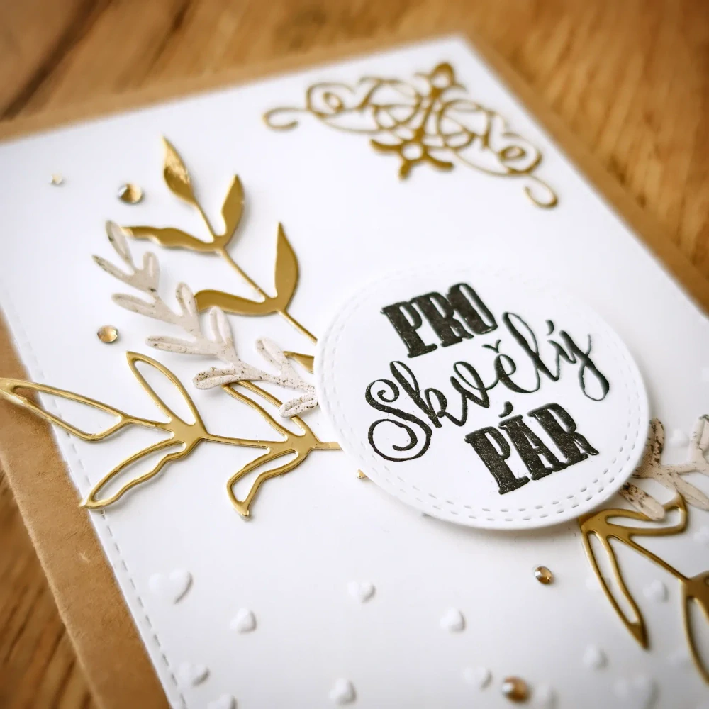 SVATEBNÍ PŘÁNÍ - se zlatými větvičkami "Pro skvělý pár"