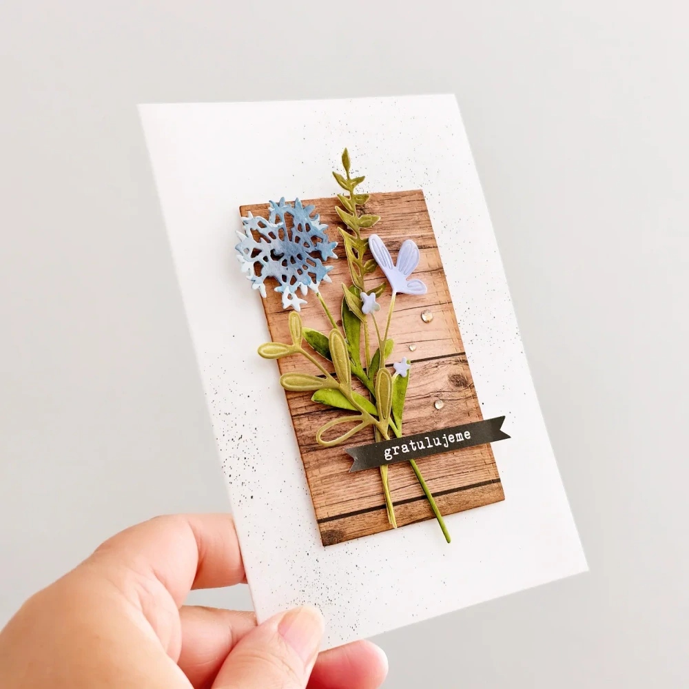 PŘÁNÍ K NAROZENINÁM - akvarelové kytičky na dřevě