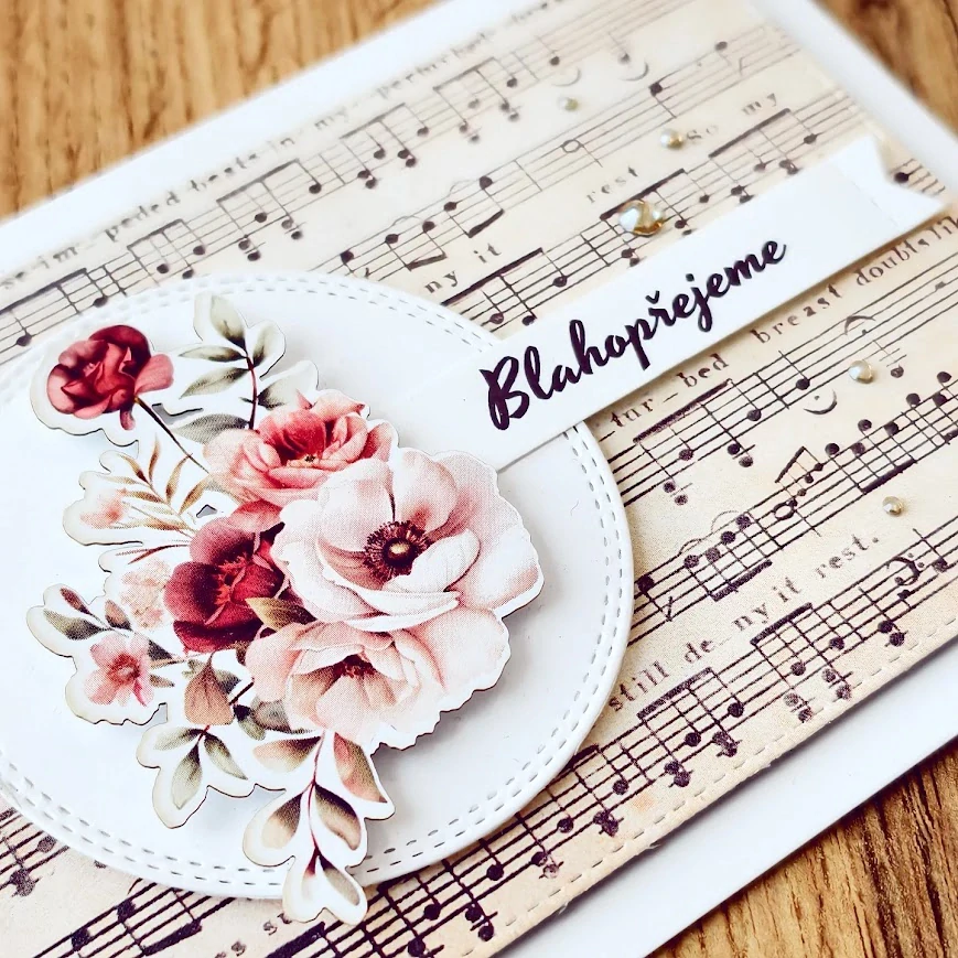 PŘÁNÍ K NAROZENINÁM - vintage s květinou