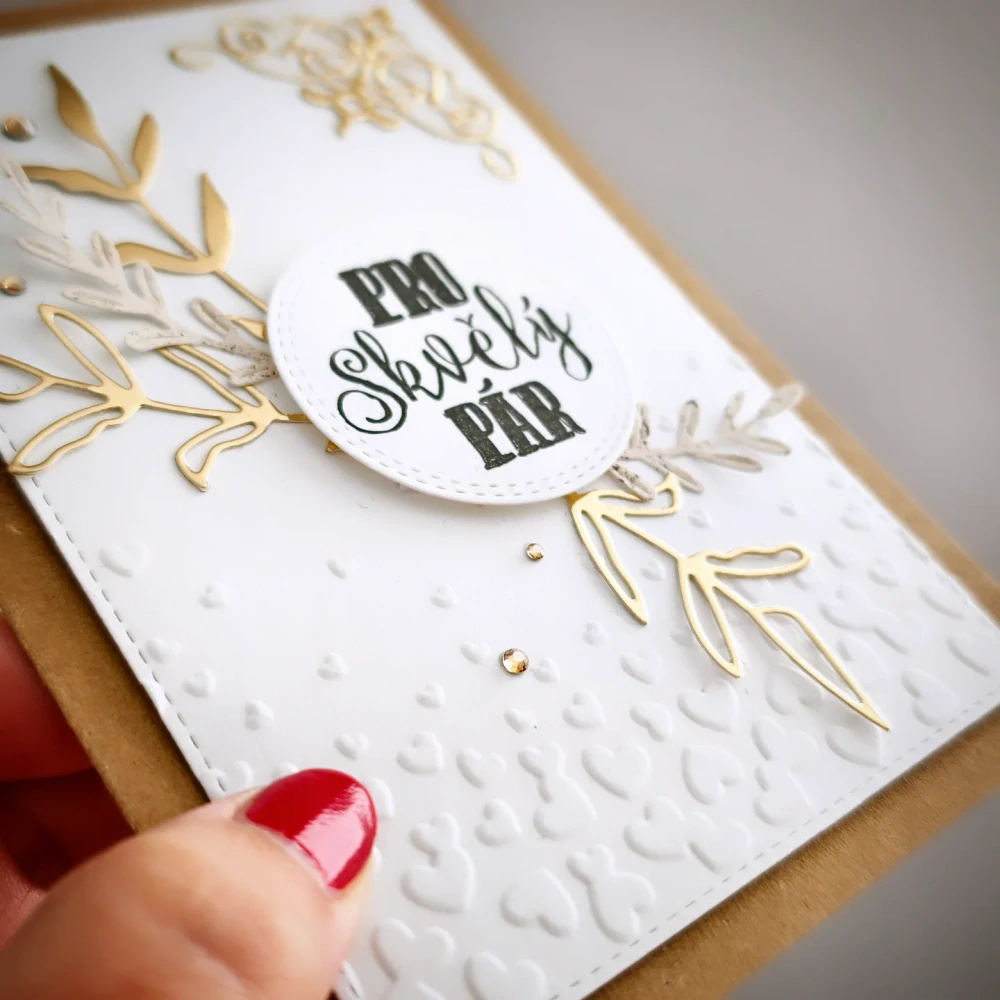 SVATEBNÍ PŘÁNÍ - se zlatými větvičkami "Pro skvělý pár"