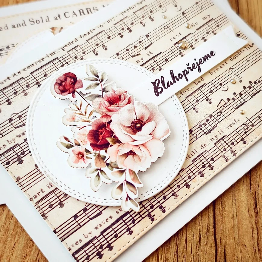 PŘÁNÍ K NAROZENINÁM - vintage s květinou