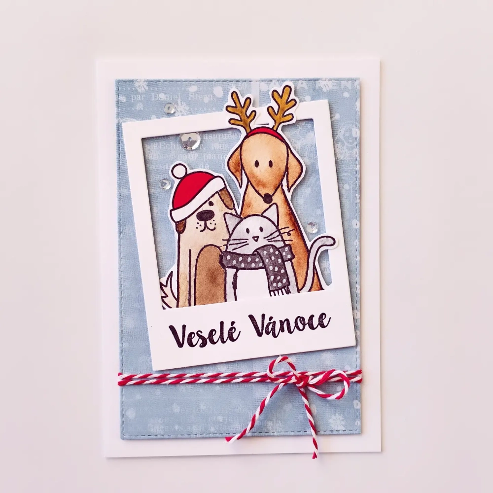 VÁNOČNÍ PŘÁNÍ - zvířátka v rámečku, akvarel (956)