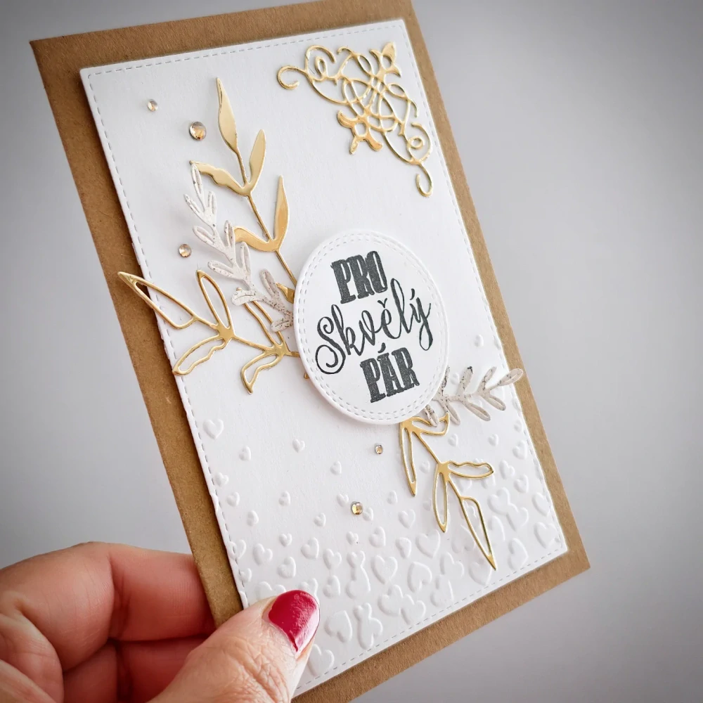 SVATEBNÍ PŘÁNÍ - se zlatými větvičkami "Pro skvělý pár"