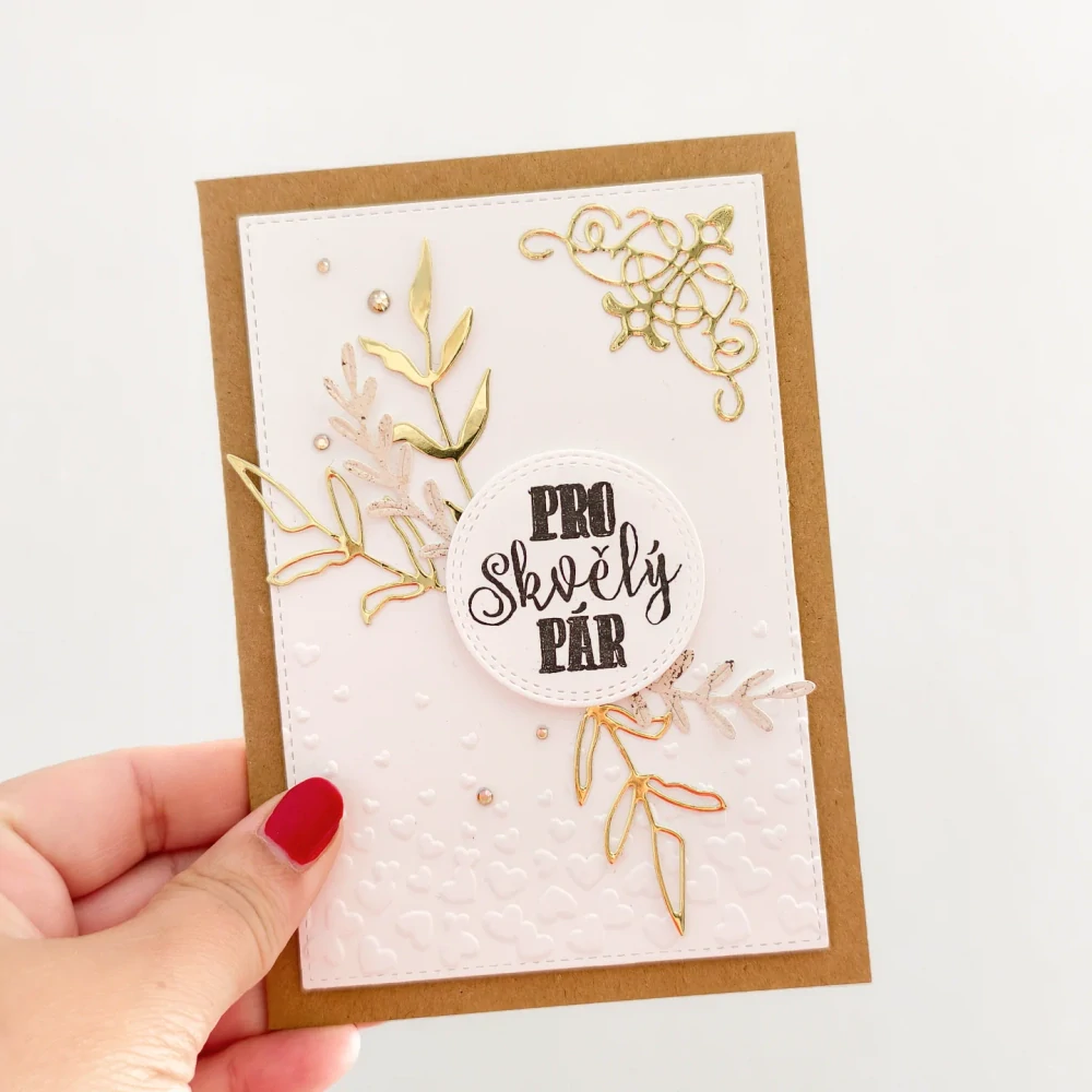 SVATEBNÍ PŘÁNÍ - se zlatými větvičkami "Pro skvělý pár"