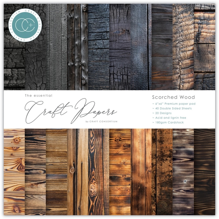 Craft Consortium - SCORCHED WOOD 6x6 - scrapbookové čtvrtky