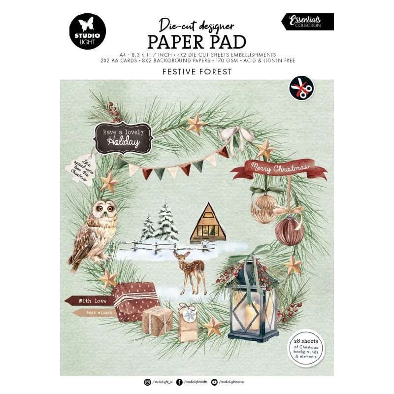 Studio Light - FESTIVE FOREST Die-Cut Designer Paper Pad - kreativní sada