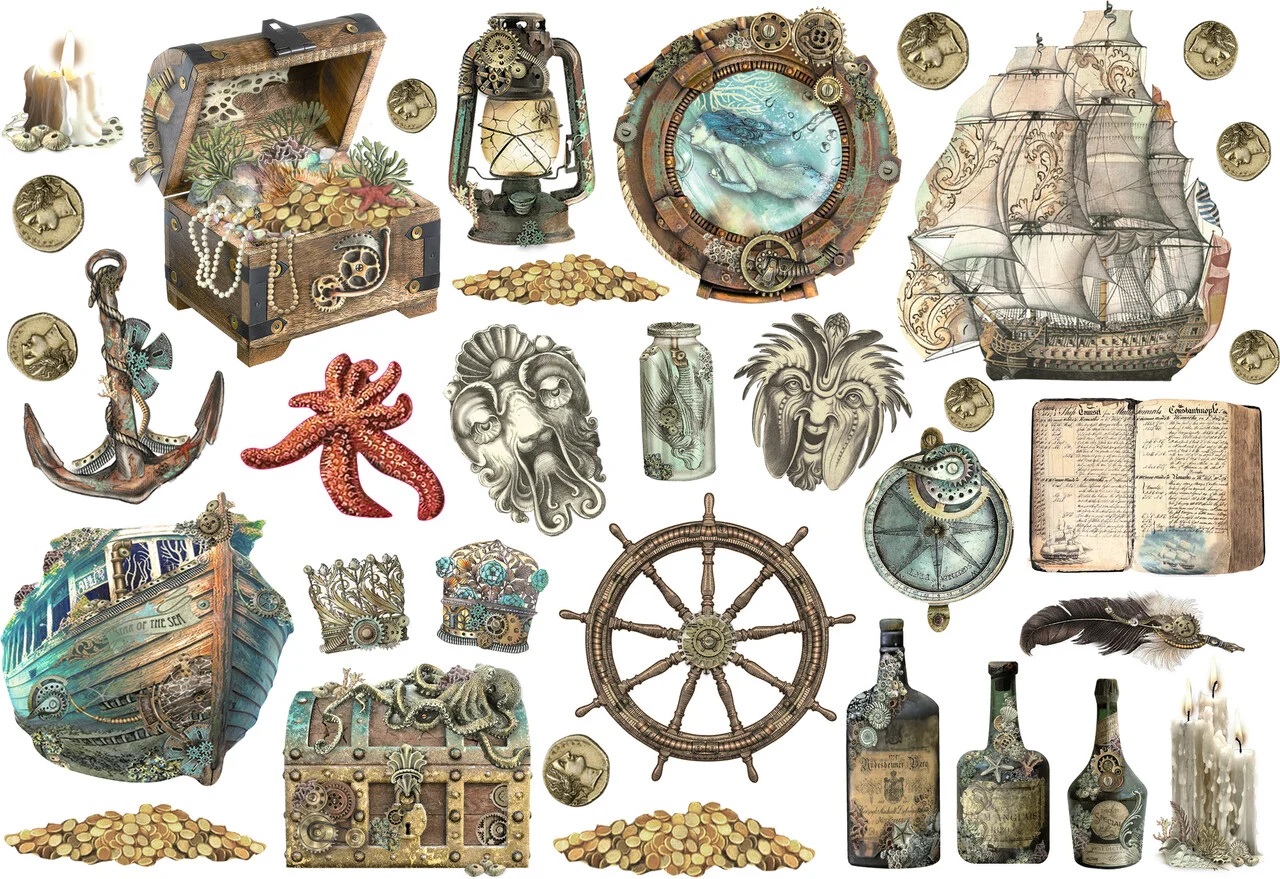 Stamperia - SONGS OF THE SEA / SHIP & ELEMENTS Ephemera - papírové výřezy