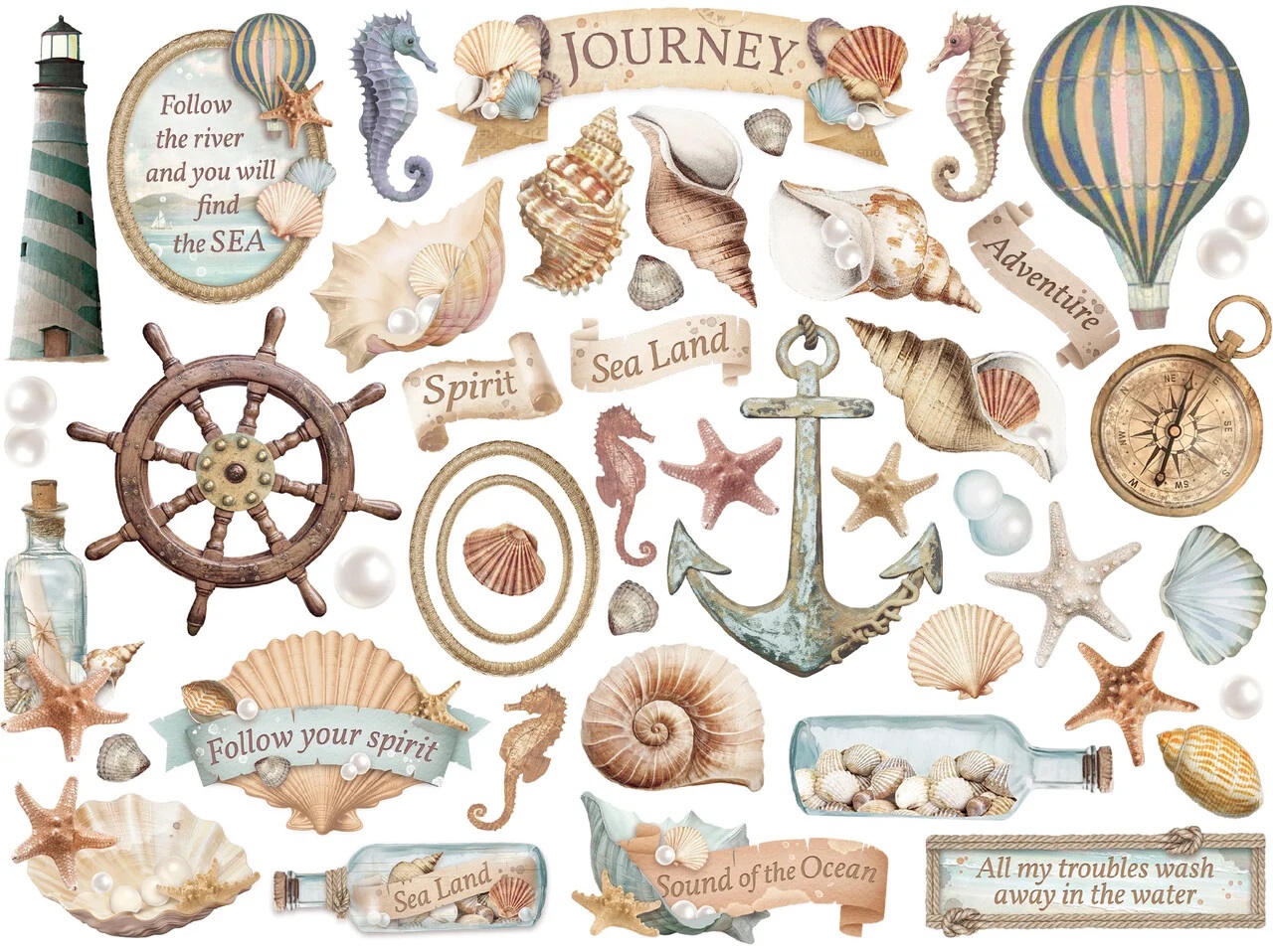 Stamperia - SEA LAND Chipboard Die Cuts - kartonové výřezy