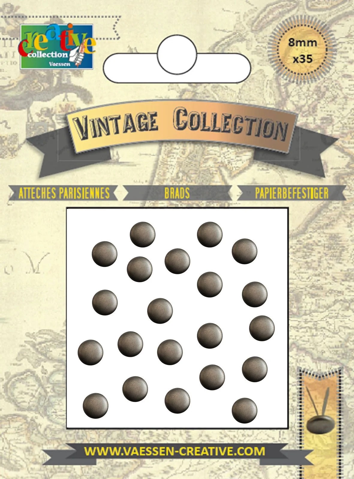 Vaessen Creative - VINTAGE BRADS / SILVER (8 mm, 35 ks) - ozdobné svorky