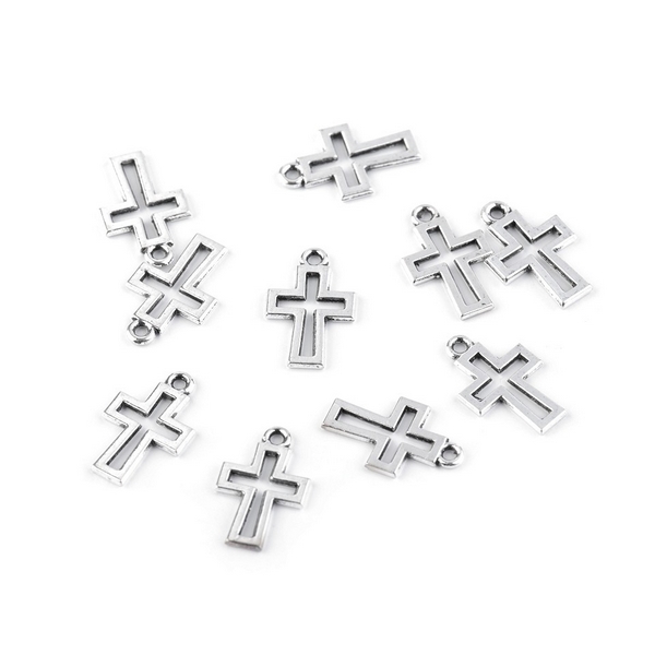 Kovový přívěsek (220602) - KŘÍŽEK (5 ks) / platina