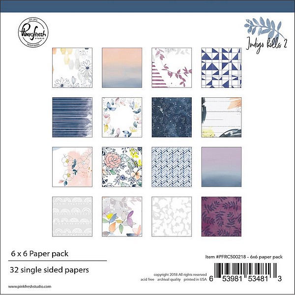 Pinkfresh Studio - INDIGO HILLS 2 6x6 - scrapbookové čtvrtky