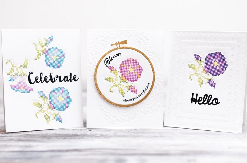 *** Waffle Flower - STITCHED MORNING GLORIES - silikonová razítka