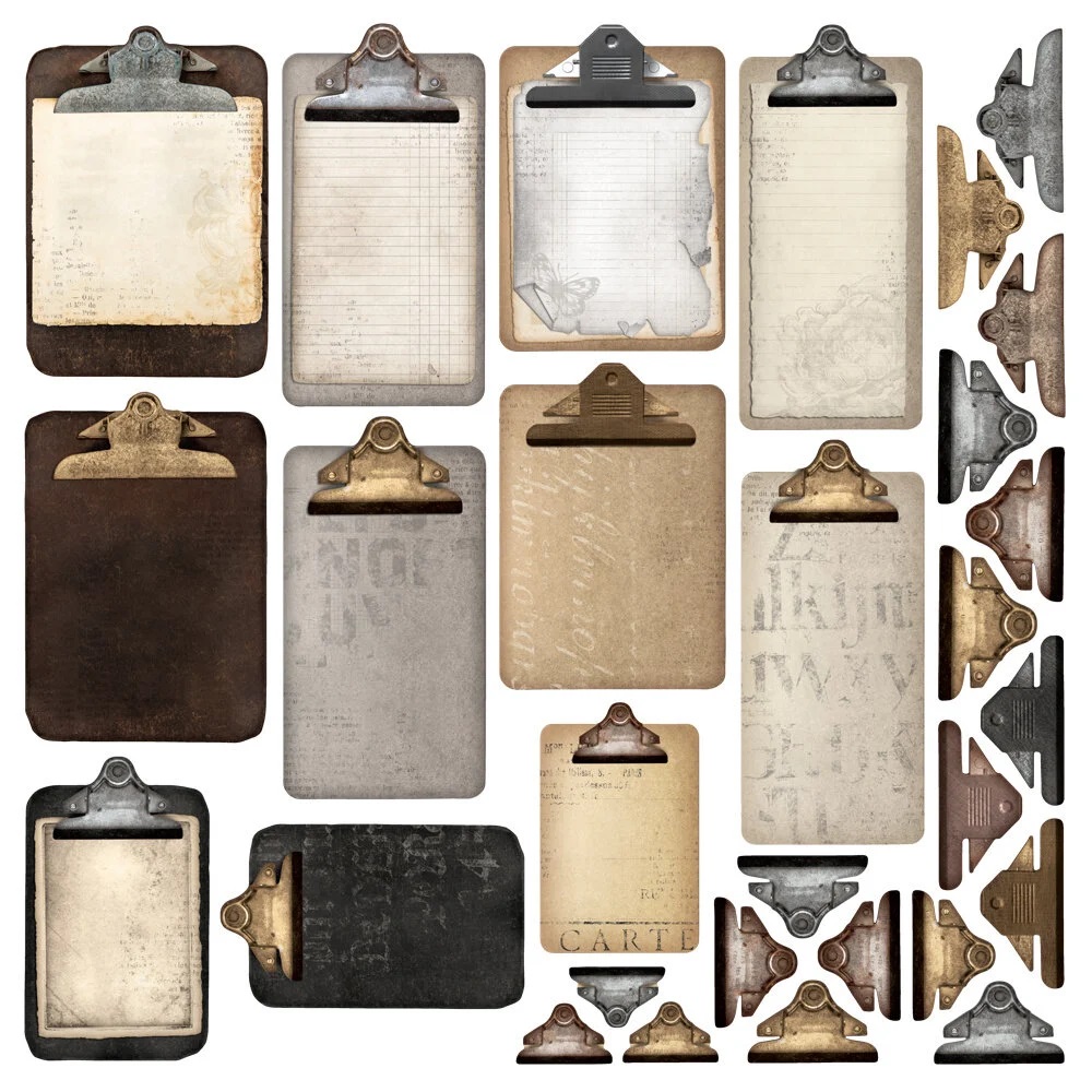 Simple Stories - SIMPLE VINTAGE ESSENTIALS Chipboard Clipboards - kartonové ozdoby