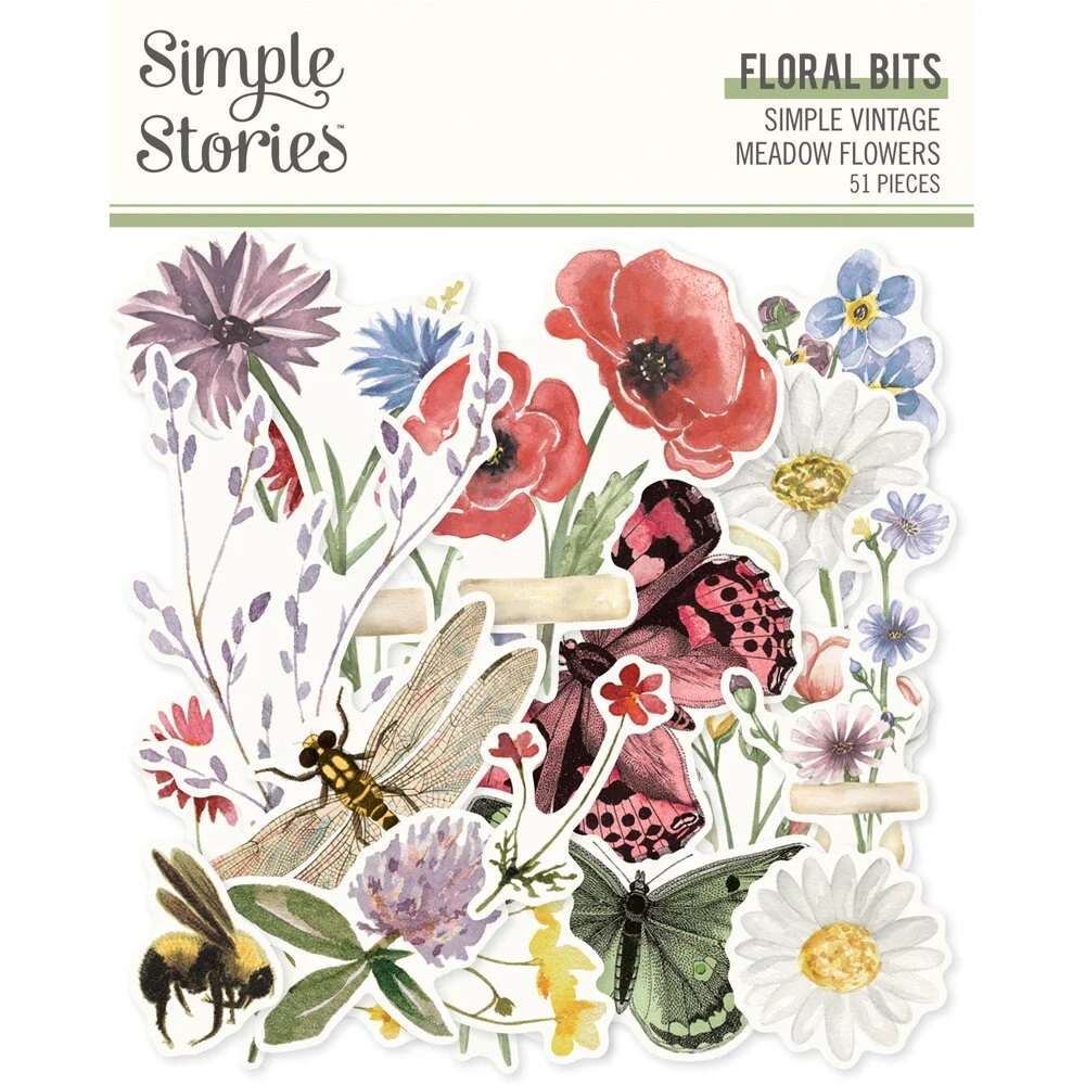 Simple Stories - SIMPLE VINTAGE MEADOW FLOWERS Floral Bits & Pieces - papírové výřezy
