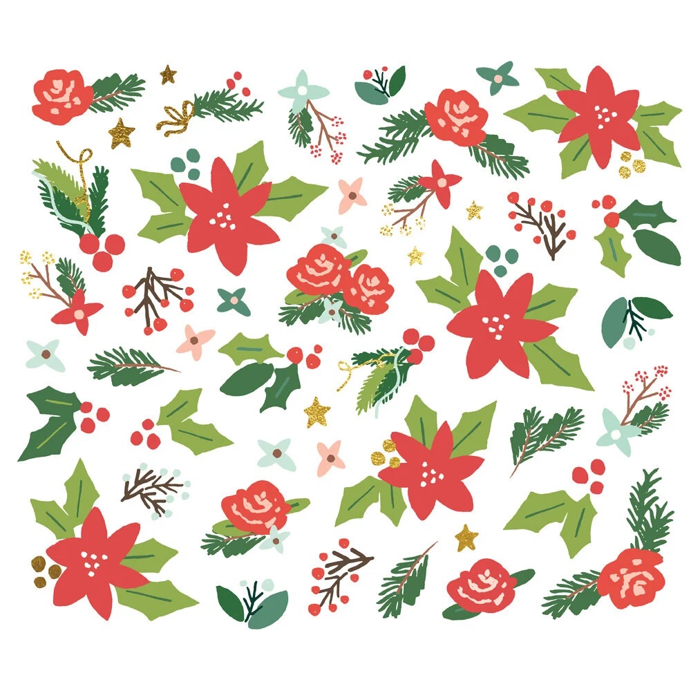 Simple Stories - SANTA´S VILLAGE Floral Bits - papírové výřezy