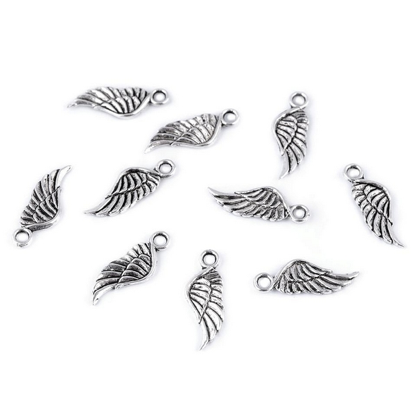 Kovový přívěsek (330637) - KŘÍDLO (10 ks) / platina