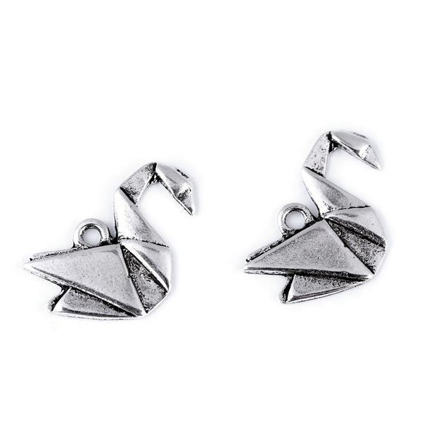 Kovový přívěsek (330647) - ORIGAMI / LABUŤ (5 ks) / platina