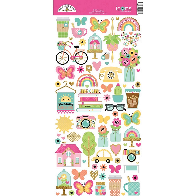 *** Doodlebug - HELLO AGAIN Icon Stickers - samolepky
