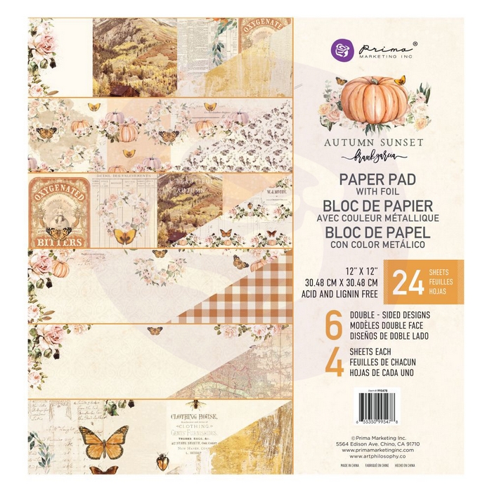 Prima Marketing - AUTUMN SUNSET 12x12 - scrapbookové čtvrtky (12 ks)