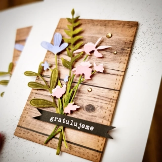 PŘÁNÍ K NAROZENINÁM - akvarelové kytičky na dřevě