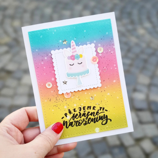PŘÁNÍ K NAROZENINÁM PRO HOLKU - duhové barvy a jednorožec