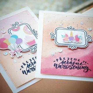 PŘÁNÍ K NAROZENINÁM - růžové holčičí s balónky