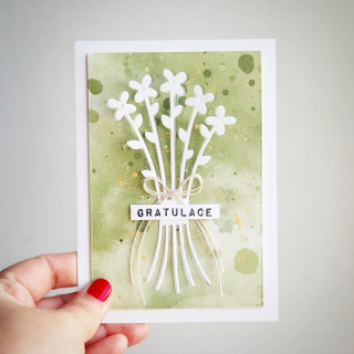 PŘÁNÍ K NAROZENINÁM / SVATEBNÍ PŘÁNÍ - zelené s bílou kyticí