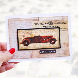 PŘÁNÍ K NAROZENINÁM PRO MUŽE - retro s červeným veteránem