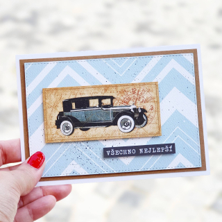 PŘÁNÍ K NAROZENINÁM PRO MUŽE - retro s modrým veteránem