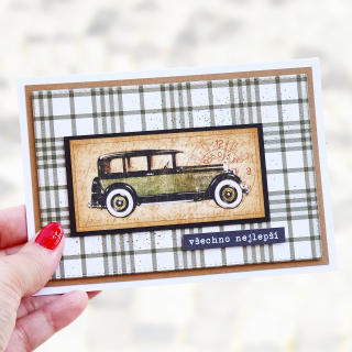 PŘÁNÍ K NAROZENINÁM PRO MUŽE - retro se zeleným veteránem