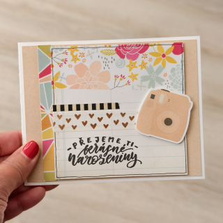 PŘÁNÍ K NAROZENINÁM - letní barvy, instax foťák