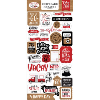 Echo Park - LET´S GO ANYWHERE Chipboard Phrases - kartonové výřezy