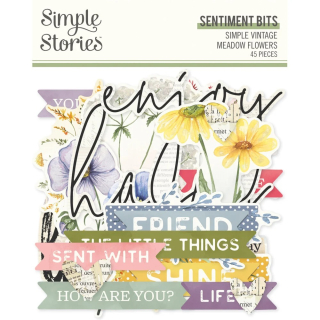 Simple Stories - SIMPLE VINTAGE MEADOW FLOWERS Sentiment Bits & Pieces - papírové výřezy
