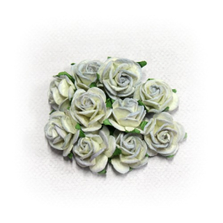 Papírové kytičky - OPEN ROSES / ANTIQUE BLUE 20 mm (10 ks)