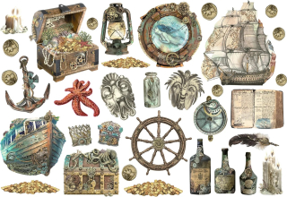 Stamperia - SONGS OF THE SEA / SHIP & ELEMENTS Ephemera - papírové výřezy