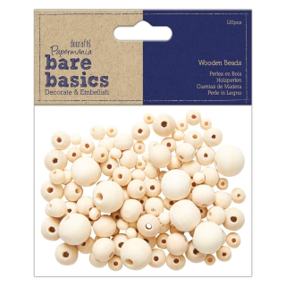 Papermania - WOODEN ROUND BEADS - dřevěné korálky (120 ks)