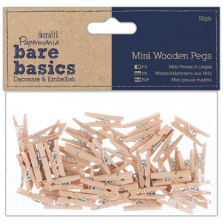 Papermania - BARE BASICS / MINI WOODEN PEGS - dřevěné kolíčky (50 ks)