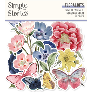 Simple Stories - SIMPLE VINTAGE INDIGO GARDEN Floral Bits - papírové výřezy