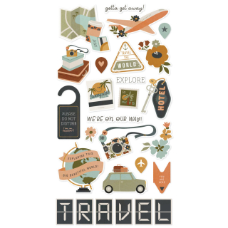 Simple Stories - HERE + THERE Chipboards - kartonové samolepky