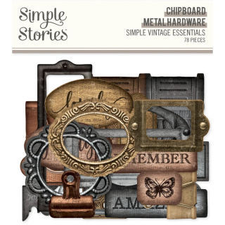 Simple Stories - SIMPLE VINTAGE ESSENTIALS Chipboard Metal Hardware - kartonové ozdoby