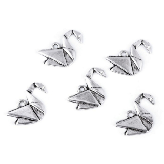 Kovový přívěsek (330647) - ORIGAMI / LABUŤ (5 ks) / platina