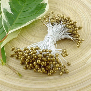 *** Umělé pestíky - DOUBLE HEAD PEARL STAMENS / GOLD 3 mm (160 ks)