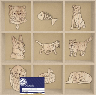 Aurelie - MIXED WOODEN SHAPES / CATS & DOGS - dřevěné ozdoby